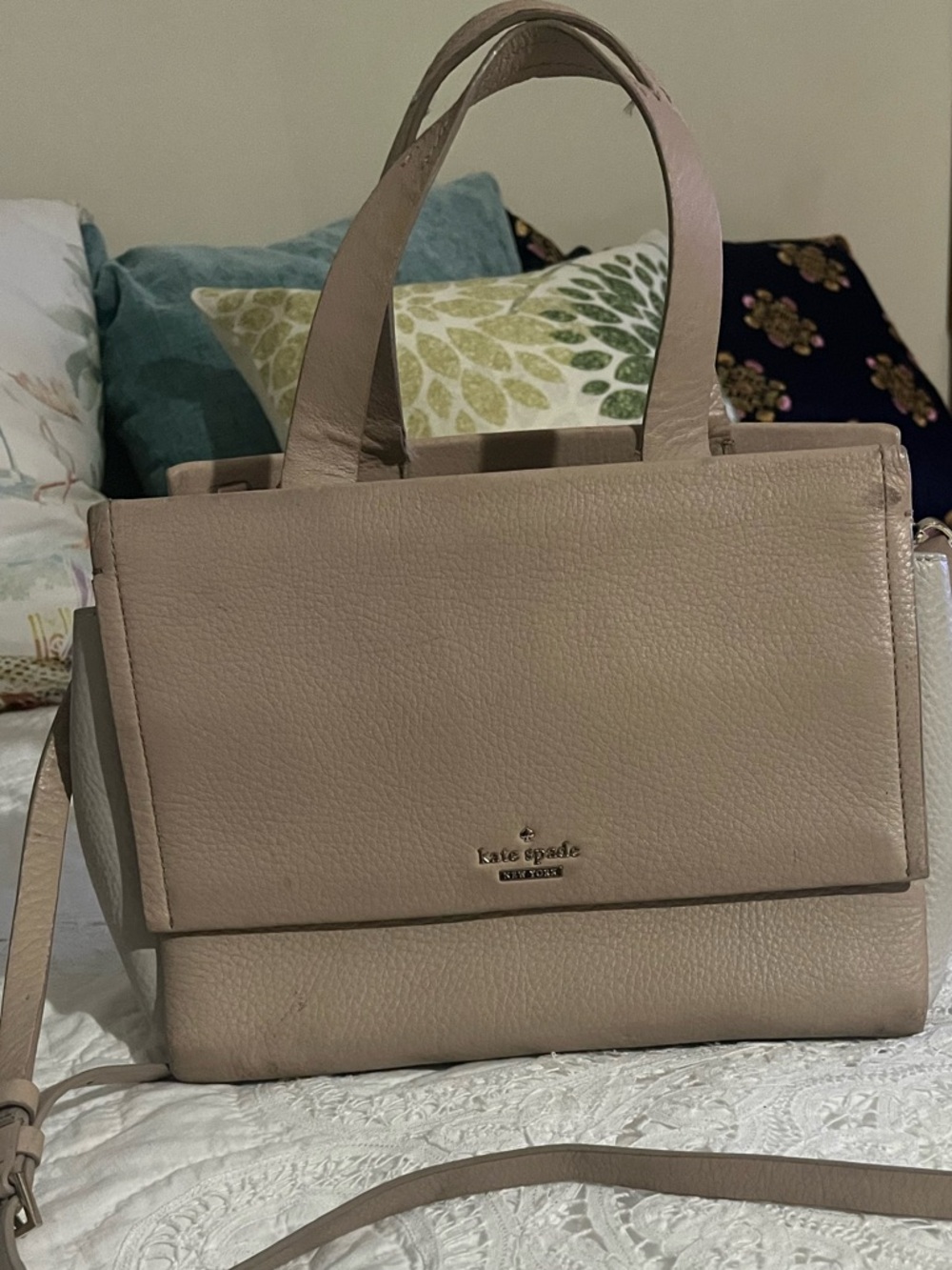 Kate Spade New York Leather Satchel in Taupe